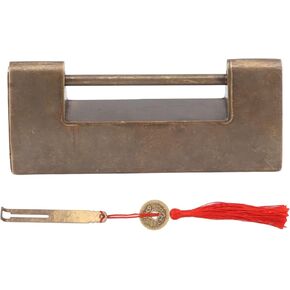 Vintage Lock and Key, 3 inch Antique Brass Chinese Padlock Decorative Cabinets Door Lock for Small Wooden Box, Chest, Suitcase, Furniture, Drawer