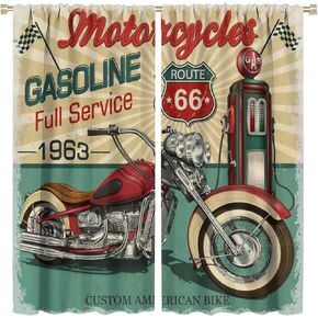 NC Vintage Motorcycle Curtains Antique Car Window Drapes Old Classic Car Route 66 Cortinas para Sala Thermal Insulated Draperies 42x45in