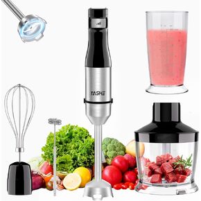 Immersion Blender, 5 in 1 Handheld Blender, Stainless Steel Blender Stick, Continuously Variable Speed, 400W, Emulsion Blender with Chopper, Whisk and Milk Frother for Meat, soups and Baby Food