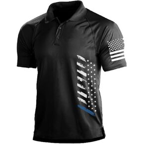 Men's Polo Shirt Short Sleeve Quick Dry American Flag Print Graphic Split Color Golf Shirt for Sport