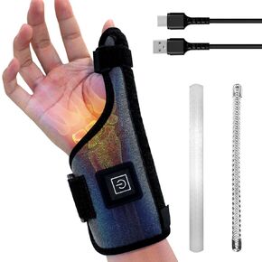 Wrist Thumb Brace Heating Pad with Finger Splint, Heated Wrist Wrap Support, Heated Wrist Brace for Carpal Tunnel, 3 Heat Levels - Left Right Hand(No Battery)