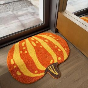 3.5x3ft Tufted Pumpkin Rug, High Pile Machine Washable Autumn Fall Halloween Decor for Home, Bathroom, Bedroom, and Living Room