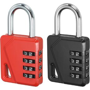 PATIKIL 3 Inch Long 4 Digit Combination Padlock, Waterproof Zinc Alloy Resettable Security Combination Lock with Name Tag for Outdoor Gym, Black Red