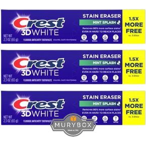 Crest 3D White Stain Eraser Toothpaste, 2.3 oz | Crest 3D White Fluoride Anticavity Toothpaste | Crest 3D White Toothpaste, Crest 3D Whitening Toothpaste (Pack of 2) + MB Sticker.