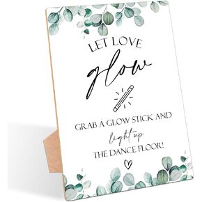 Let Love Glow Sign, Greenery Wedding Ceremony Sign, Pack of 1 Wooden Tabletop Sign with Stand, Wedding Supplies, Engagement and Reception Wedding Decorations - LD31