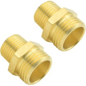 Joywayus 3/4" GHT Male x 1/2" NPT Male Brass Pipe Fittings Hex Nipple Adapter(Pack of 2)