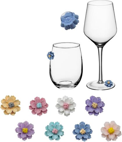 Fount & Haven Wine Glass Charms - 8 Pack Flower Suction Wine Charms For Stem Glasses - Resin Wine Glass Markers - Drink Markers For Glasses Set - Wine Markers For Glasses - Wine Glass Markers Washable in Saudi Arabia