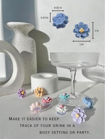 Fount & Haven Wine Glass Charms - 8 Pack Flower Suction Wine Charms For Stem Glasses - Resin Wine Glass Markers - Drink Markers For Glasses Set - Wine Markers For Glasses - Wine Glass Markers Washable in Saudi Arabia
