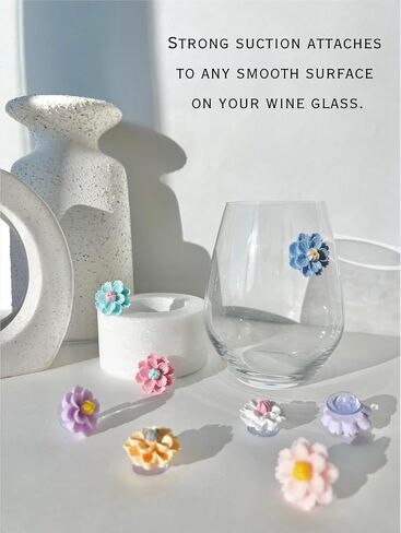 Fount & Haven Wine Glass Charms - 8 Pack Flower Suction Wine Charms For Stem Glasses - Resin Wine Glass Markers - Drink Markers For Glasses Set - Wine Markers For Glasses - Wine Glass Markers Washable in Saudi Arabia