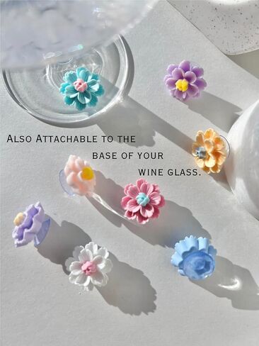 Fount & Haven Wine Glass Charms - 8 Pack Flower Suction Wine Charms For Stem Glasses - Resin Wine Glass Markers - Drink Markers For Glasses Set - Wine Markers For Glasses - Wine Glass Markers Washable in Saudi Arabia