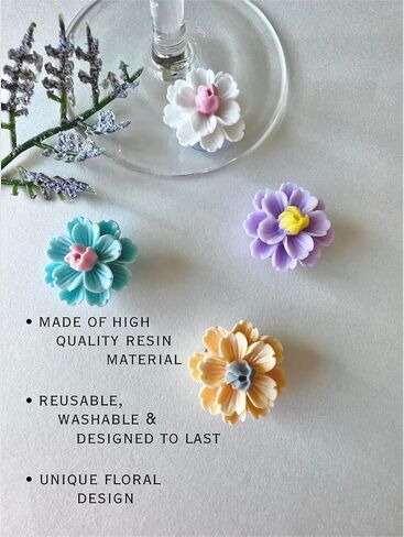 Fount & Haven Wine Glass Charms - 8 Pack Flower Suction Wine Charms For Stem Glasses - Resin Wine Glass Markers - Drink Markers For Glasses Set - Wine Markers For Glasses - Wine Glass Markers Washable in Saudi Arabia