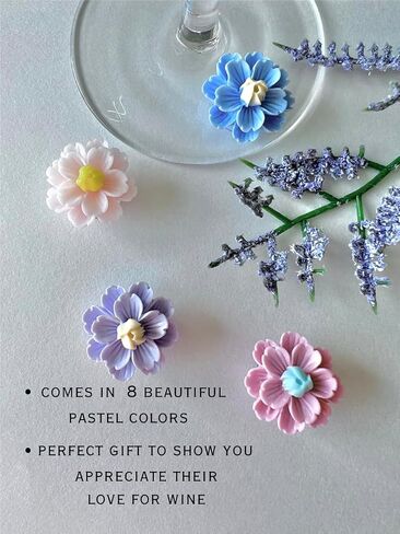 Fount & Haven Wine Glass Charms - 8 Pack Flower Suction Wine Charms For Stem Glasses - Resin Wine Glass Markers - Drink Markers For Glasses Set - Wine Markers For Glasses - Wine Glass Markers Washable in Saudi Arabia