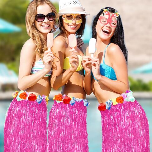 36 Packs Hawaiian Luau Hula Grass Skirt with Sunglasses Leis Necklace Pink Hawaiian Outfits for Women Luau Party Outfits Hula Skirt Costume Set for Luau Birthday Party Favors Adults Groups Carnival in Saudi Arabia