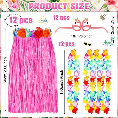 36 Packs Hawaiian Luau Hula Grass Skirt with Sunglasses Leis Necklace Pink Hawaiian Outfits for Women Luau Party Outfits Hula Skirt Costume Set for Luau Birthday Party Favors Adults Groups Carnival in Saudi Arabia