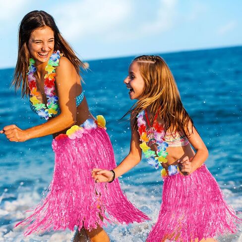 36 Packs Hawaiian Luau Hula Grass Skirt with Sunglasses Leis Necklace Pink Hawaiian Outfits for Women Luau Party Outfits Hula Skirt Costume Set for Luau Birthday Party Favors Adults Groups Carnival in Saudi Arabia