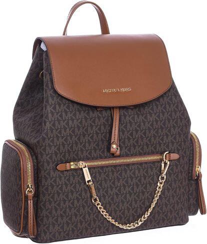 Michael Kors Jet Set Large Signature PVC Chain Backpack Flap Book Bag (Black/Gold) in Saudi Arabia