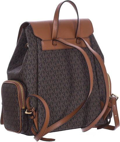 Michael Kors Jet Set Large Signature PVC Chain Backpack Flap Book Bag (Black/Gold) in Saudi Arabia