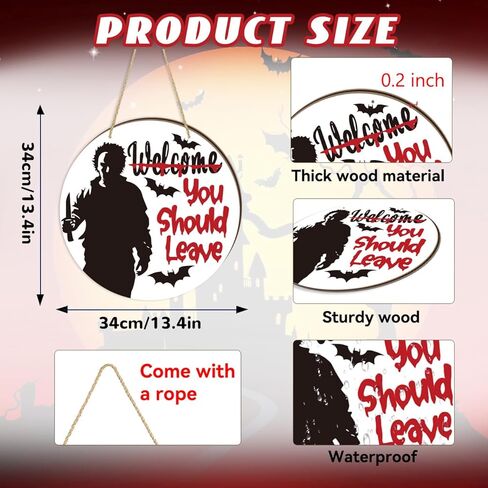 ديكور رعب لديكور حفلات الهالوين، شماعة باب قابلة للعكس على الوجهين، مرحبًا بك، يجب عليك ترك علامة وعلامة مرحبا، ديكورات أبواب خشبية أمامية لمستلزمات حفلات الهالوين الرعب in Kuwait