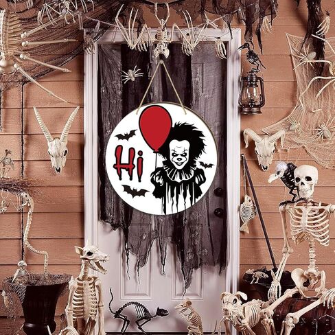 ديكور رعب لديكور حفلات الهالوين، شماعة باب قابلة للعكس على الوجهين، مرحبًا بك، يجب عليك ترك علامة وعلامة مرحبا، ديكورات أبواب خشبية أمامية لمستلزمات حفلات الهالوين الرعب in Kuwait