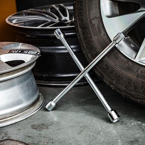 CARTMAN Professional 14 Inch Universal Heavy Duty Lug Wrench 4 Way Tire Iron Wrench, Black in Kuwait