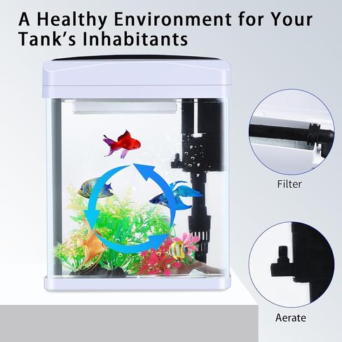 2 Gallon Aquarium Starter Kit Small Glass Betta Fish Tank Desktop Mini Fish Bowl for Shrimp Goldfish with Filter Pump LED Light in Saudi Arabia