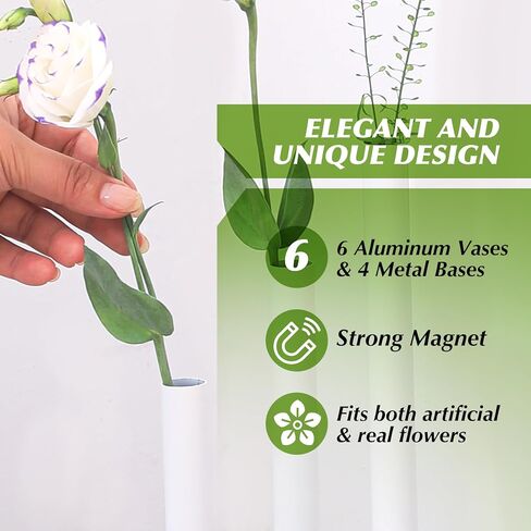 Cylindrical vases Set, Magnetic vase, Stainless Steel vase, Suitable for Fresh Flowers and Dried Flower Branches or Artificial Flowers, Desktop Center Decoration, Modern Style vase - White in Saudi Arabia
