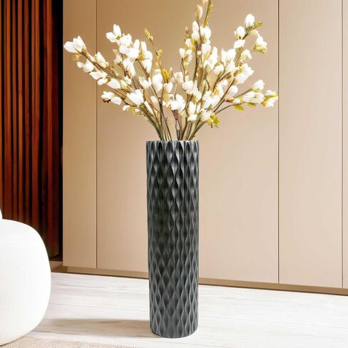 مزهرية أرضية كبيرة الحجم مقاس 30 بوصة مزهرية على شكل ماسي هندسي لفروع عشب بامباس المجففة لتزيين غرفة المعيشة ومزهرية ترتيب الزهور باللون الأسود in Kuwait
