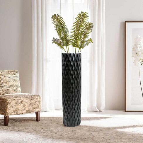 مزهرية أرضية كبيرة الحجم مقاس 30 بوصة مزهرية على شكل ماسي هندسي لفروع عشب بامباس المجففة لتزيين غرفة المعيشة ومزهرية ترتيب الزهور باللون الأسود in Kuwait