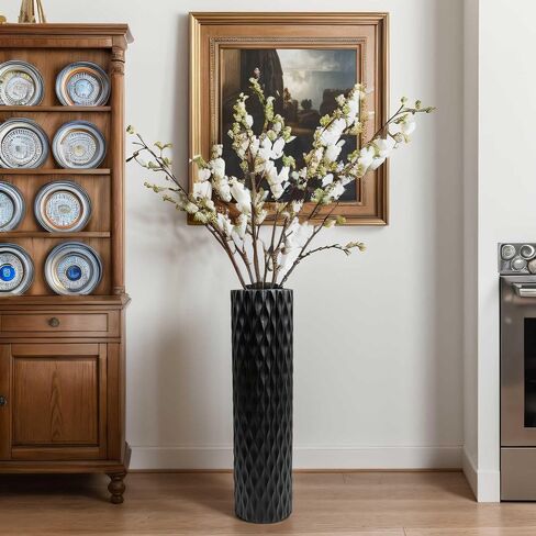 مزهرية أرضية كبيرة الحجم مقاس 30 بوصة مزهرية على شكل ماسي هندسي لفروع عشب بامباس المجففة لتزيين غرفة المعيشة ومزهرية ترتيب الزهور باللون الأسود in Kuwait