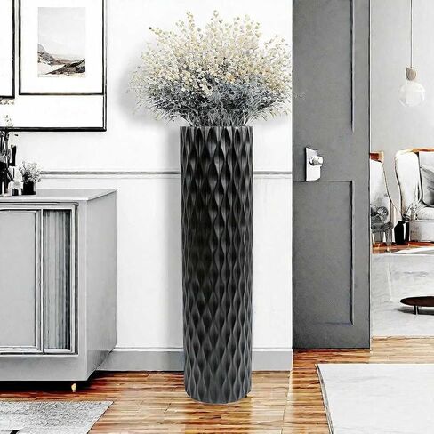 مزهرية أرضية كبيرة الحجم مقاس 30 بوصة مزهرية على شكل ماسي هندسي لفروع عشب بامباس المجففة لتزيين غرفة المعيشة ومزهرية ترتيب الزهور باللون الأسود in Kuwait