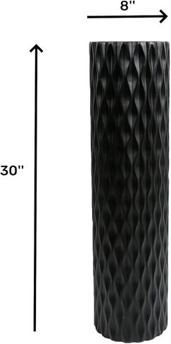 مزهرية أرضية كبيرة الحجم مقاس 30 بوصة مزهرية على شكل ماسي هندسي لفروع عشب بامباس المجففة لتزيين غرفة المعيشة ومزهرية ترتيب الزهور باللون الأسود in Kuwait