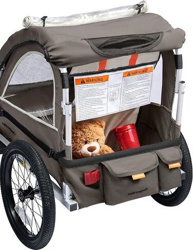 Retrospec Rover Plus Foldable Bike Trailer for Kids, Single/Double Passenger Child Bike Trailer with 5-Point Safety Harness, Reflective, Weather-Resistant Fabric and Safety Flag - Supports 40-80 lbs in Saudi Arabia