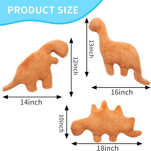 Dino Nugget Pillow Plush, 18 inches Dinosaur Chicken Nugget Pillow Stuffed Plush Toy, Funny Dinosaur Theme Party Room Decor Birthday Gift for Boys Girls(3 Pcs) in Saudi Arabia
