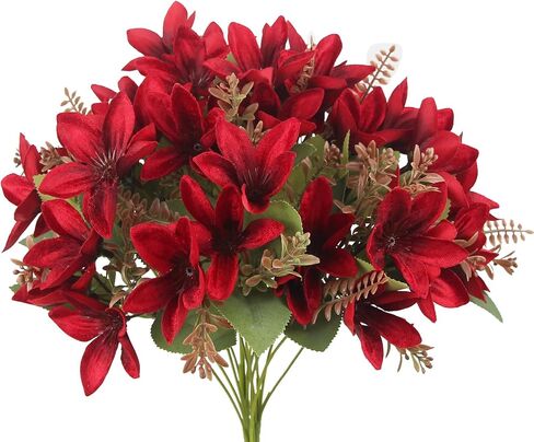 3 Pcs Artificial Flowers Red Fall Floral Forsythia Stems Silk Artificial Christmas Flowers for Floral Arrangements Harvest Festival Thanksgiving Christmas Vase Party Table Centerpieces Decor in Saudi Arabia