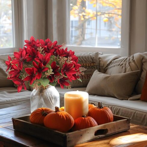 3 Pcs Artificial Flowers Red Fall Floral Forsythia Stems Silk Artificial Christmas Flowers for Floral Arrangements Harvest Festival Thanksgiving Christmas Vase Party Table Centerpieces Decor in Saudi Arabia