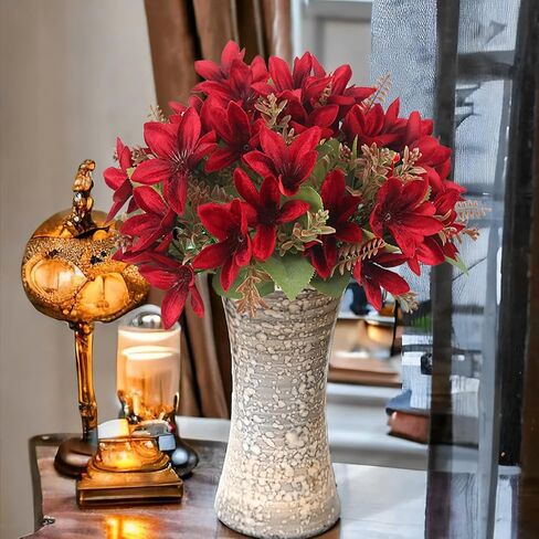 3 Pcs Artificial Flowers Red Fall Floral Forsythia Stems Silk Artificial Christmas Flowers for Floral Arrangements Harvest Festival Thanksgiving Christmas Vase Party Table Centerpieces Decor in Saudi Arabia