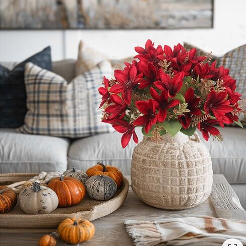 3 Pcs Artificial Flowers Red Fall Floral Forsythia Stems Silk Artificial Christmas Flowers for Floral Arrangements Harvest Festival Thanksgiving Christmas Vase Party Table Centerpieces Decor in Saudi Arabia