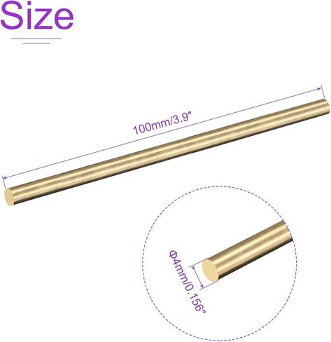 DMiotech 2Pack 4mm x 150mm, Brass Solid Round Rod, Brass Rod Lathe Bar Stock for DIY Craft in Saudi Arabia