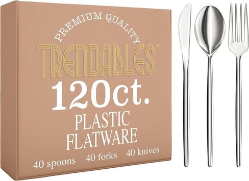 Gold Plastic Forks and Spoons 120 Pack Disposable Silverware Set - Plastic Cutlery Set Includes 3 x 40 - Forks Silverware - Plastic Spoons - Plastic Knives - Plastic Utensils Set by Trendables in Saudi Arabia