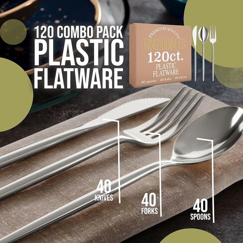Gold Plastic Forks and Spoons 120 Pack Disposable Silverware Set - Plastic Cutlery Set Includes 3 x 40 - Forks Silverware - Plastic Spoons - Plastic Knives - Plastic Utensils Set by Trendables in Saudi Arabia
