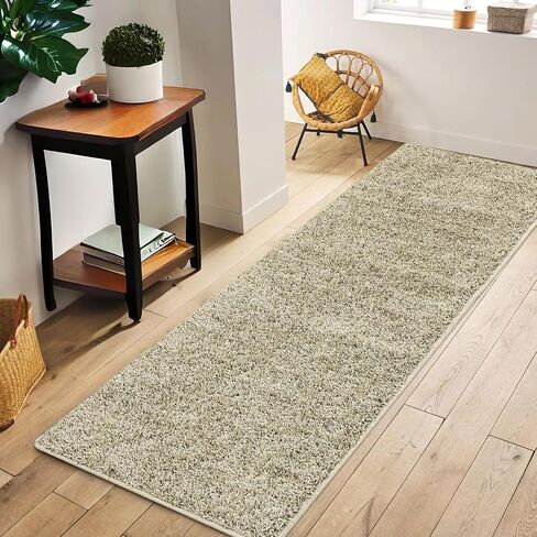 Zacoo Modern Area Rug Runner 2x6 Soft Shag Hallway Runner Soft Shaggy Bedside Kitchen Runner Plush Thick Carpet Non Slip Non Shedding Home Decor Mat for Entryway Living Room Nursery Solid Rugs,Natural in Saudi Arabia