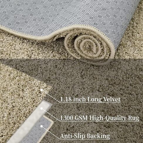 Zacoo Modern Area Rug Runner 2x6 Soft Shag Hallway Runner Soft Shaggy Bedside Kitchen Runner Plush Thick Carpet Non Slip Non Shedding Home Decor Mat for Entryway Living Room Nursery Solid Rugs,Natural in Saudi Arabia