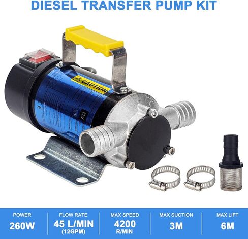 AIGMISON 12V 260W Diesel Transfer Pump Electric Fuel Transfer Pump 45L/Min Oil Suction Pump With Copper Motor For Diesel, Kerosene, Transformer Oil in Saudi Arabia