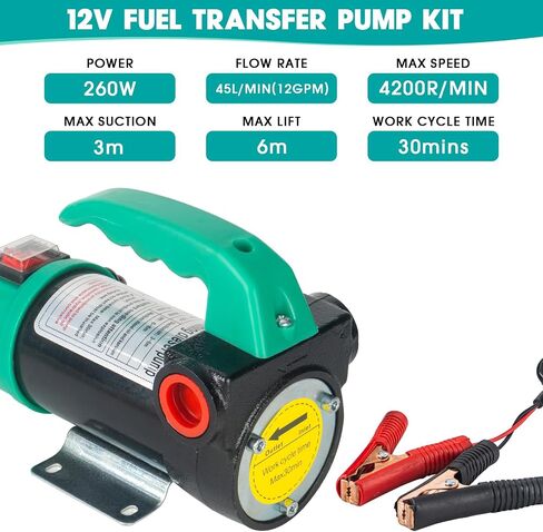 AIGMISON 12V 260W Diesel Transfer Pump Electric Fuel Transfer Pump 45L/Min Oil Suction Pump With Copper Motor For Diesel, Kerosene, Transformer Oil in Saudi Arabia