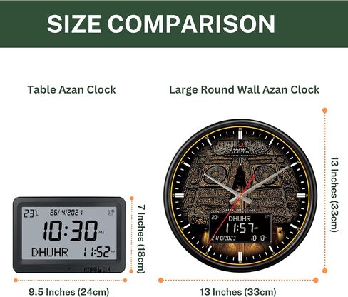 Large Round Wall Automatic Athan Kaaba Muslim Prayer Clock for USA and Canada (Black) in Saudi Arabia