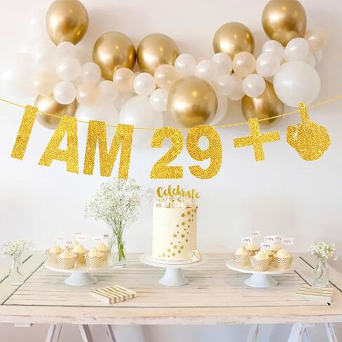 أنا 29 + 1 لافتة - لافتة عيد ميلاد الثلاثين، لافتة عيد ميلاد سعيد، لافتة زينة عيد ميلاد ذهبية لامعة للنساء والرجال، لافتة هدايا عيد الميلاد الثلاثين لتزيين حفلات أعياد الميلاد in Kuwait