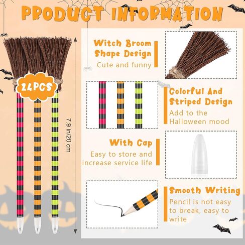 Halloween Witch Broom Pencil Colorful Witch Broom Pens Wizard Pencil Broom Writing Pencils Halloween Party Favors for Kids Adult Goody Bag Filler School Classroom Office Supplies(30 Pieces) in Saudi Arabia