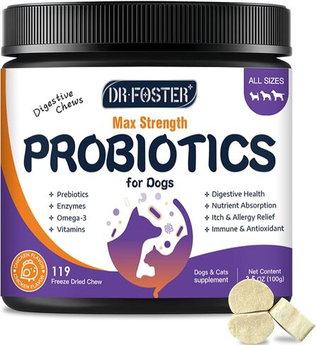 Probiotics for Dogs, Freeze-Dried Dog Probiotics and Digestive Enzymes, Plus Omega-3 for Itchy Skin, 3-in-1 Prebiotics for Digestive Health, Dog Vitamins and Supplements for Immune Health, 120 Bites in Saudi Arabia