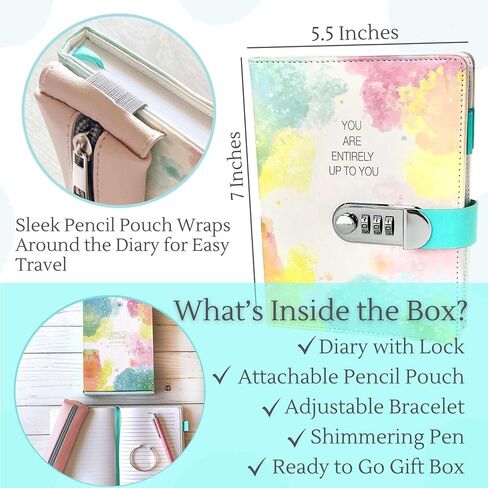Life is a Doodle Journal for Teen Girls - Girls Diary Gift Set Includes a Leather Diary with Lock, Traveling Pencil Pouch, Love Bracelet, & Pink Pen - Super Cute Diary For Girls Ages 8-12 and Up in Saudi Arabia