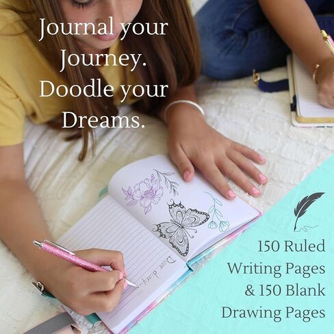 Life is a Doodle Journal for Teen Girls - Girls Diary Gift Set Includes a Leather Diary with Lock, Traveling Pencil Pouch, Love Bracelet, & Pink Pen - Super Cute Diary For Girls Ages 8-12 and Up in Saudi Arabia